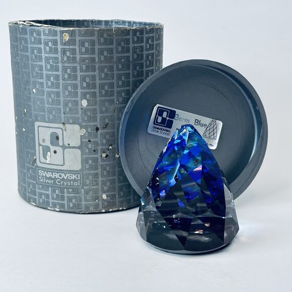 Swarovski Silver Crystal Berm Blue Art 7452 NR 060 Cone Paperweight Original Box - Picture 1 of 8